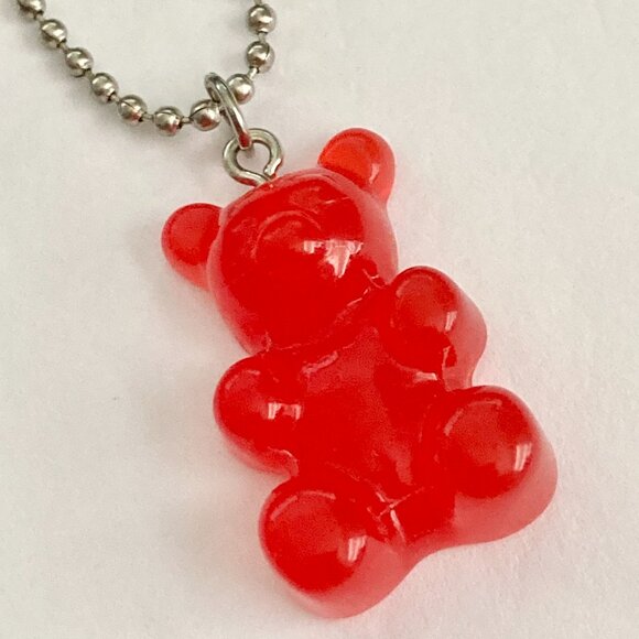 Gummy Bear Charm Necklace Cherry Red Resin 19" Ball Chain Ardene NWT Cute - Picture 3 of 9